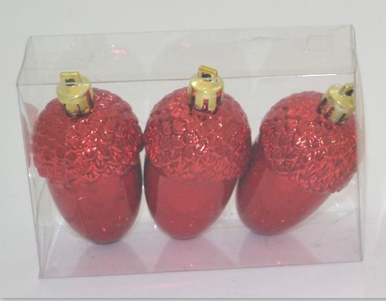 DUE ESSE komplet božičnih okraskov – želod, rdeč, 8 cm, 3 kosi