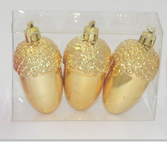 DUE ESSE komplet božičnih okraskov – želod, zlat, 8 cm, 3 kosi