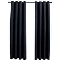 Vidaxl Zatemnitvene zavese s kovinskimi obročki 2 kosa črne 140x175 cm