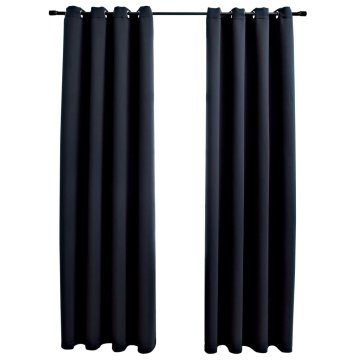 Vidaxl Zatemnitvene zavese s kovinskimi obročki 2 kosa črne 140x175 cm