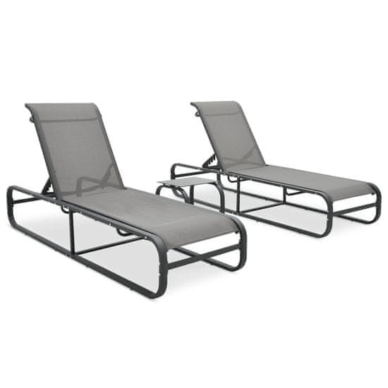 Vidaxl Ležalnik 2 kosa z mizico tekstil in aluminij
