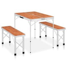 Greatstore Zložljiva kamping miza z 2 klopema aluminij rjave barve