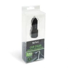 M.N.C. USB avtopolnilec 12V / 24V DC 2.4A dvojni črn