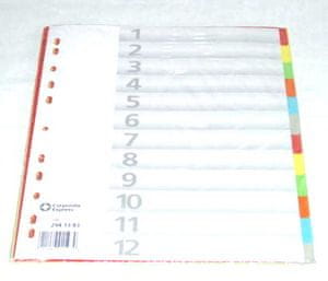 Staples ločilni listi, A4, kartonski, 1-12, barvni