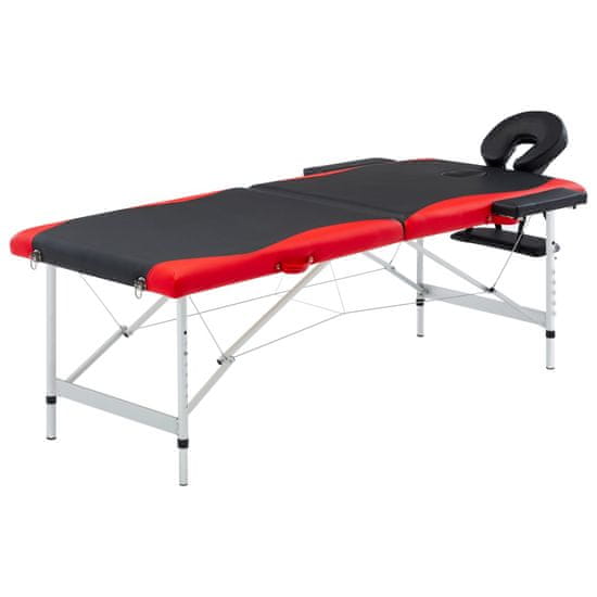 Greatstore 2-conska zložljiva masažna miza aluminij črne in rdeče barve