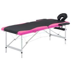 Greatstore 2-conska zložljiva masažna miza aluminij črne in roza barve