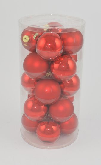 DUE ESSE Komplet božičnih steklenih okraskov, rdeči, Ø 8 cm, 20 kosov, sijaj/mat