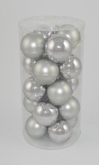 DUE ESSE Komplet božičnih steklenih okraskov, srebrni, Ø 8 cm, 20 kosov, sijaj/mat