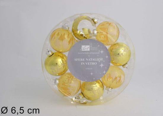 DUE ESSE Set 8 zlatih božičnih steklenih kroglic, Ø 6,5 cm