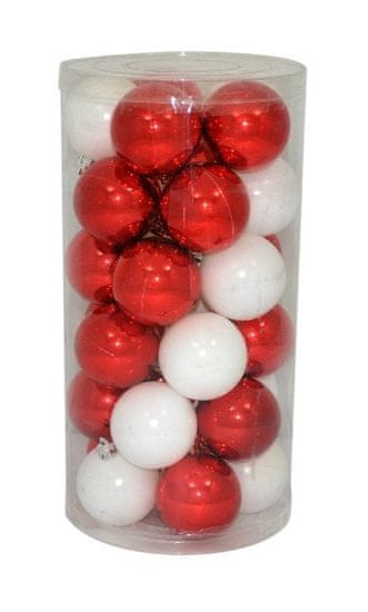 DUE ESSE komplet božičnih bunkic, bela/rdeča, 6 cm, 30 kosov
