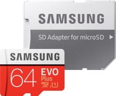 Samsung Evo Plus MicroSDXC spominska kartica, 64 GB, UHS-I, SD adapter (MB-MC64HA/EU)