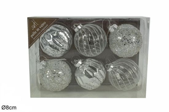 DUE ESSE komplet steklenih božičnih bunkic, srebrne, Ø 8 cm, 6 kosov