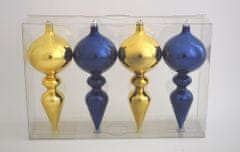 DUE ESSE komplet božičnih okraskov 25 cm/Ø10 cm, modra/zlata, 4 kosi