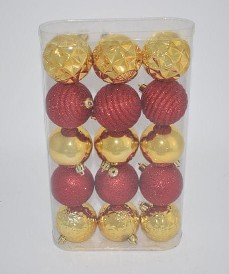 DUE ESSE komplet božičnih bunkic, Ø 7 cm, rdeča/zlata, 15 kosov
