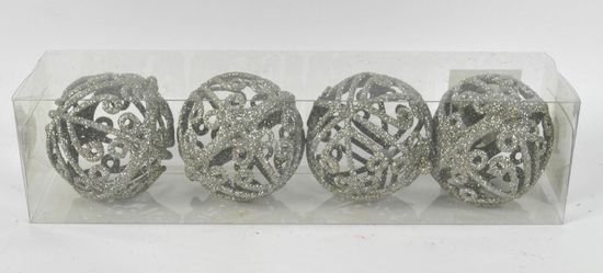 DUE ESSE komplet božičnih srebrnih okraskov Ø 7 cm, oblika 3, 4 kosi