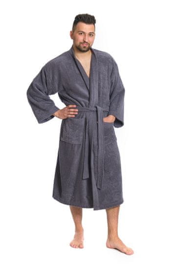 Interkontakt Moški bombažni kopalni plašč model KIMONO 02 Dark Grey S