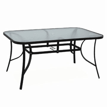 eoshop Vrtna jedilna miza PASTER 150x90 cm, kaljeno steklo/črno jeklo, odprtina za senčnik