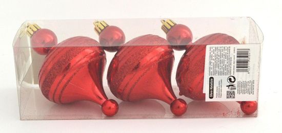 DUE ESSE komplet božičnih okraskov, rdeča bunka z bleščečo črto, 13 cm, 3 kosi