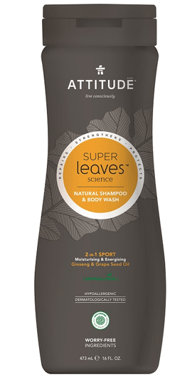 Attitude Super leaves Natural Men's Shampoo & amp; milo za telo (2 v 1) z razstrupljevalnim učinkom, 473 ml - normalni lasje