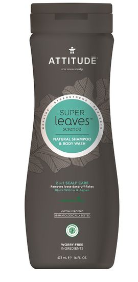 Attitude Super leaves Natural Men's Shampoo & amp; milo za telo (2 v 1) z razstrupljevalnim učinkom, 473 ml - proti prhljaju