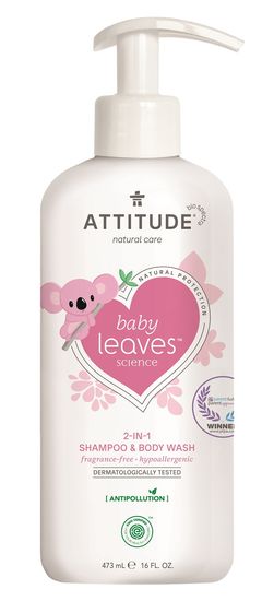 Attitude Baby leaves Baby milo in šampon za telo (2 v 1) brez vonja, 473 ml