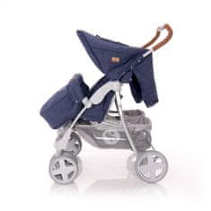 Otroški voziček za dvojčka TWIN + Pokrivalo za noge + Torba z podlogo za previjanje DARK BLUE CLOUDS