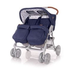 Lorelli Otroški voziček za dvojčka TWIN + Pokrivalo za noge + Torba z podlogo za previjanje DARK BLUE CLOUDS