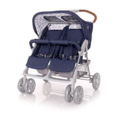 Lorelli Otroški voziček za dvojčka TWIN + Pokrivalo za noge + Torba z podlogo za previjanje DARK BLUE CLOUDS