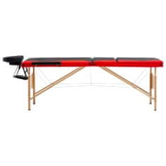 shumee Zložljiva masažna miza 3-conska les črna in rdeča