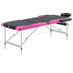 shumee 3-conska zložljiva masažna miza aluminij črne in roza barve
