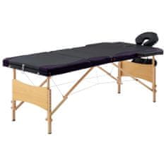 Greatstore Zložljiva masažna miza 3-conska les črna in vijolična