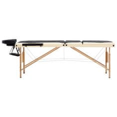Vidaxl Zložljiva masažna miza 3-conska les črna in bež