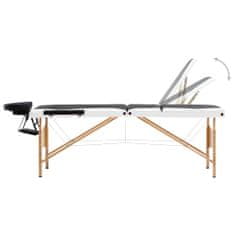 Greatstore Zložljiva masažna miza 3-conska les črna in bela