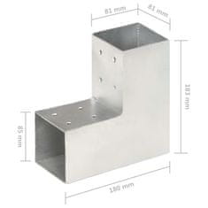 Vidaxl Spojniki za stebre 4 kosi L oblike pocinkana kovina 81x81 mm