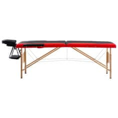 Greatstore Zložljiva masažna miza 2-conska les črna in rdeča