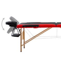 Greatstore Zložljiva masažna miza 2-conska les črna in rdeča