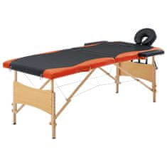 Greatstore Zložljiva masažna miza 2-conska les črna in oranžna