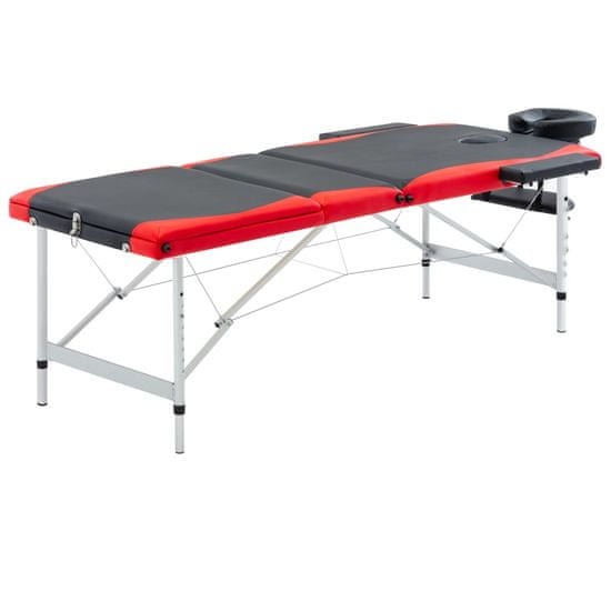 Greatstore 3-conska zložljiva masažna miza aluminij črne in rdeče barve
