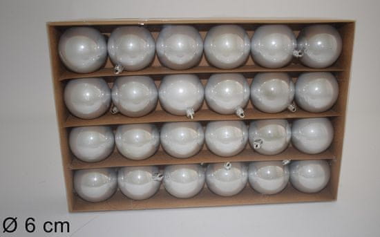 DUE ESSE Set 24 božičnih kroglic, srebrna sedef, Ø 6 cm - Odprta embalaža