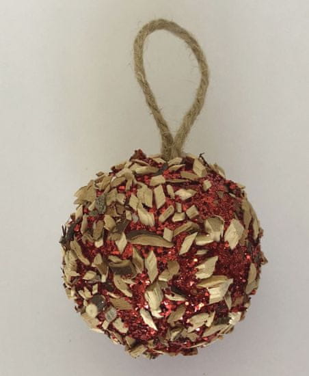DUE ESSE Set 8 rdečih božičnih kroglic s koščki lesa, Ø 6 cm