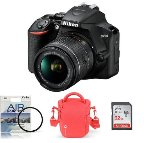 Nikon DSLR fotoaparat D3500 + AF-P 18-55VR + Fatbox 32GB + UV filter
