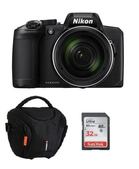 Nikon COOLPIX B600 fotoaparat, črn + SD 32 GB + torbica