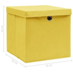 shumee Škatle za shranjevanje s pokrovi x 10 rumene 32x32x32 cm blago