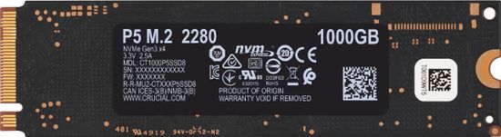 Crucial P5 SSD disk, 1 TB, M.2 80 mm PCI-e 3.0 x4 NVMe, 3D TLC