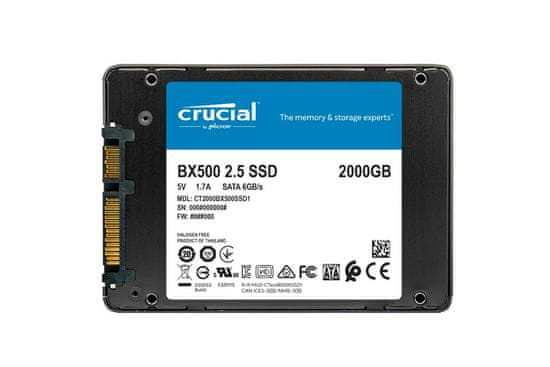 Crucial BX500 SSD disk, 2 TB, 2,5", SATA3 3D TLC, 7 mm
