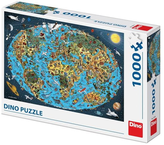 Dino Sestavljanka risani zemljevid sveta, 1000 delov