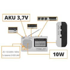 LTC Prenosni radio z MP3 predvajalnikom USB / SD 10W z akumulatorjem 210 x 124 x 57 mm