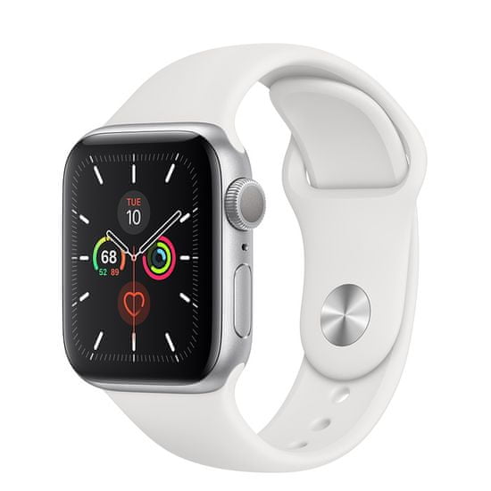 Apple Watch Series 5 GPS pametna ura, 40 mm, srebrno aluminijasto ohišje z belim paščkom