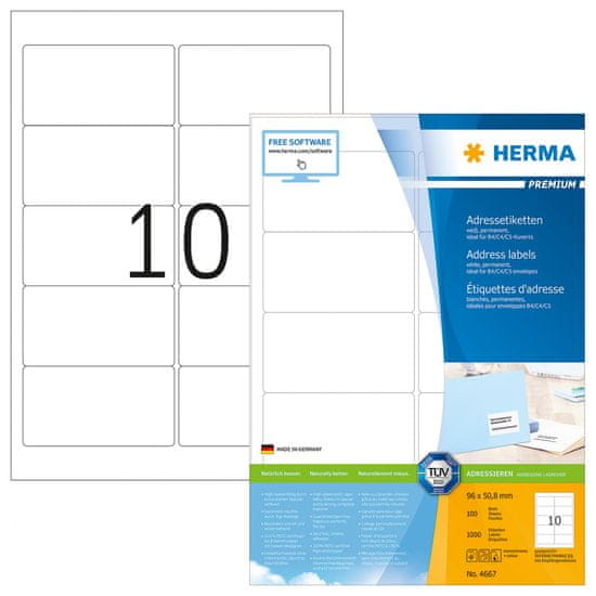Herma Superprint 4667 etikete, A4, 96 x 50,8 mm, bele