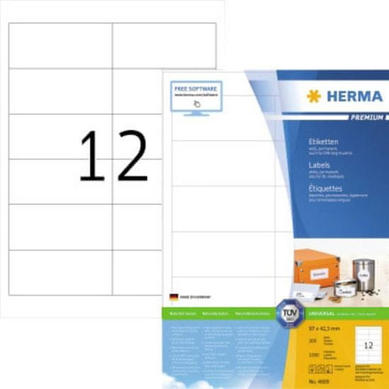 Herma Superprint 4669 etikete, A4, 97 x 42,3 mm, bele